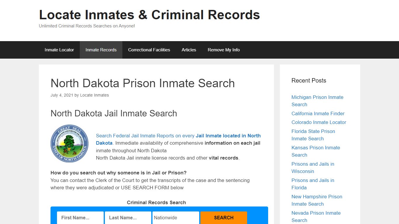 North Dakota Prison Inmate Search – Locate Inmates ...